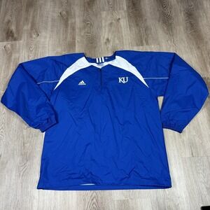 Adidas Clima Proof Pullover Mens XL Blue Kansas Jayhawks 1/4 Zip Windbreaker